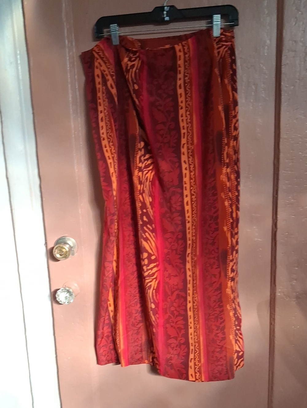 Ashley Stewart Red and Orange Bohemian Stripe Wrapping  Maxi Skirt Y⁶